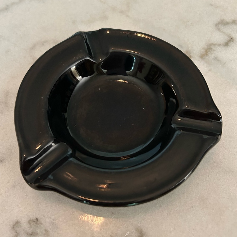Vintage Mid Century Hall Pottery Black Round Ashtray #615 trinket dish